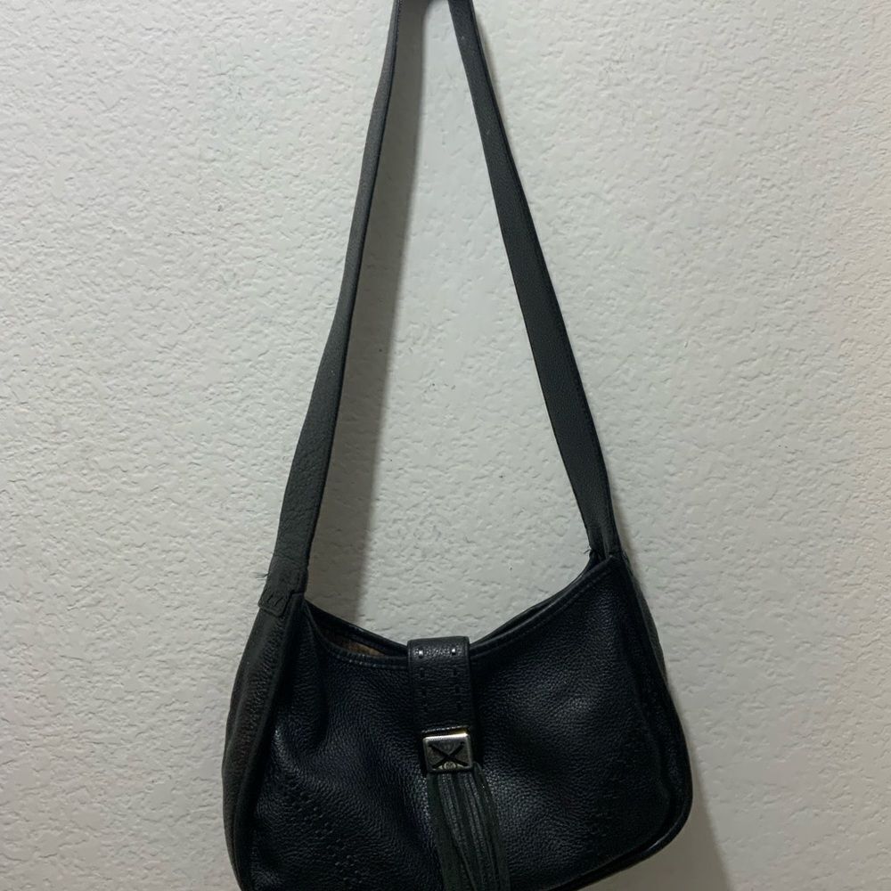 VINTAGE RARE BRIGHTON BLACK LEATHER SHOULDER BAG #C166815